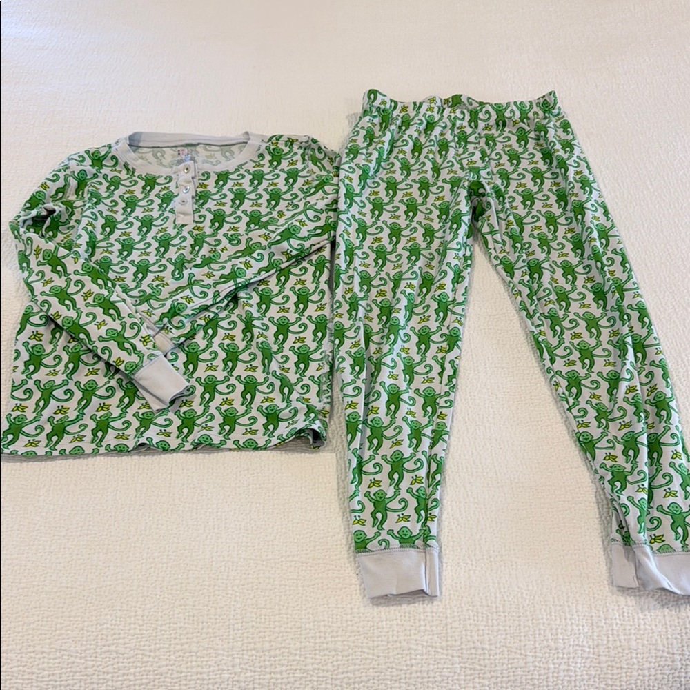 Roller Rabbit Green Monkey Print Kids Pajama Set - size 12